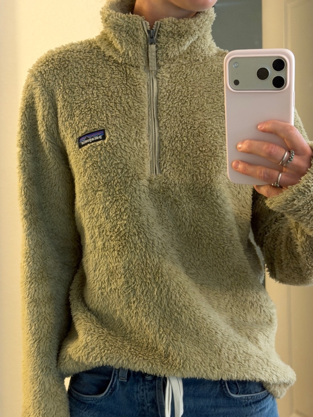 Patagonia Olive Green Plush Half-Zip Sherpa Pullover